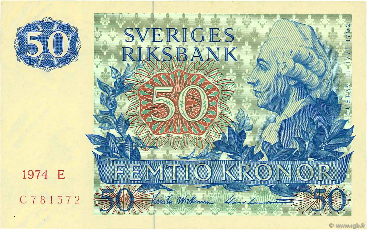 50 Kronor SUÈDE  1974 P.53b UNC