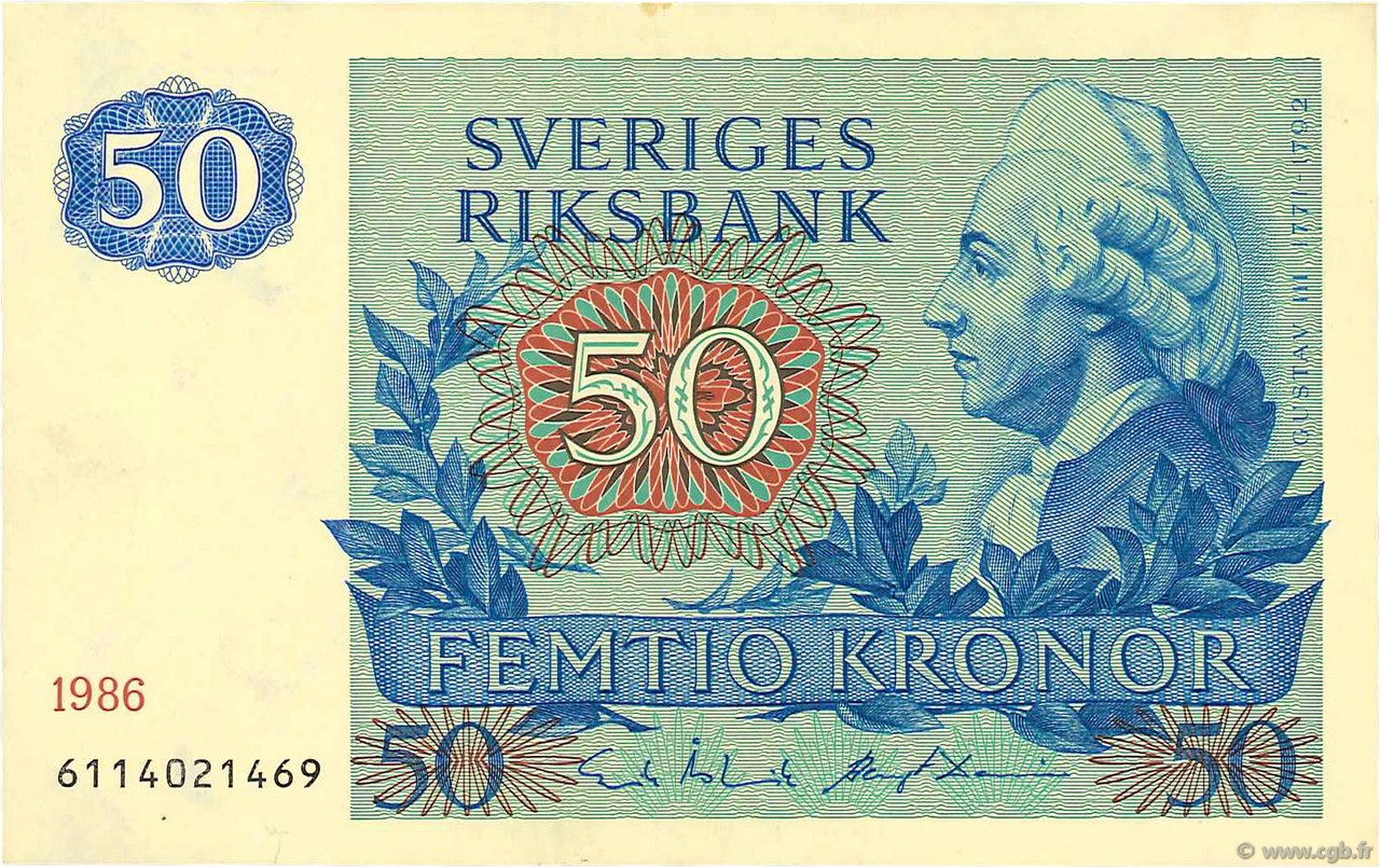 50 Kronor SWEDEN  1986 P.53d XF-