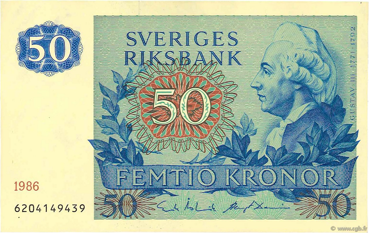 50 Kronor SUÈDE  1986 P.53d AU
