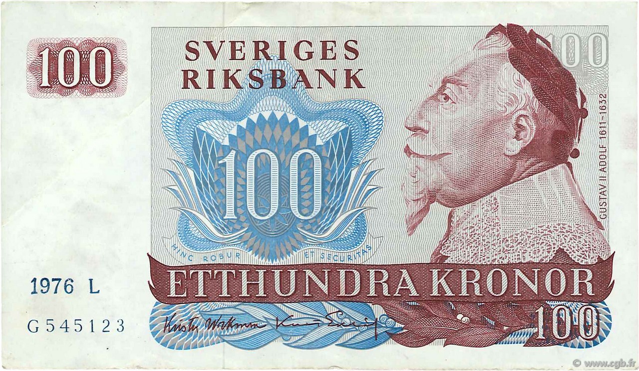 100 Kronor SUÈDE  1976 P.54b BB