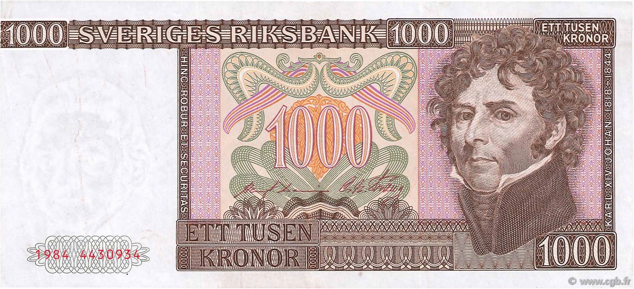 1000 Kronor SUÈDE  1984 P.55b VF+