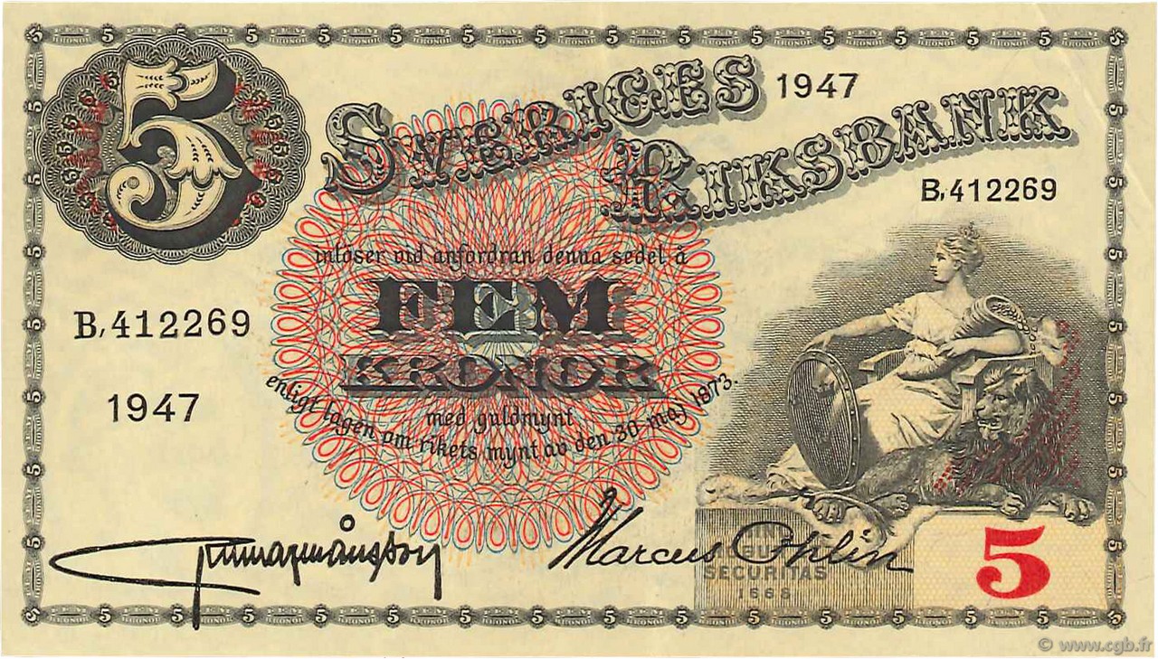 5 Kronor SUÈDE  1947 P.33ad SPL+