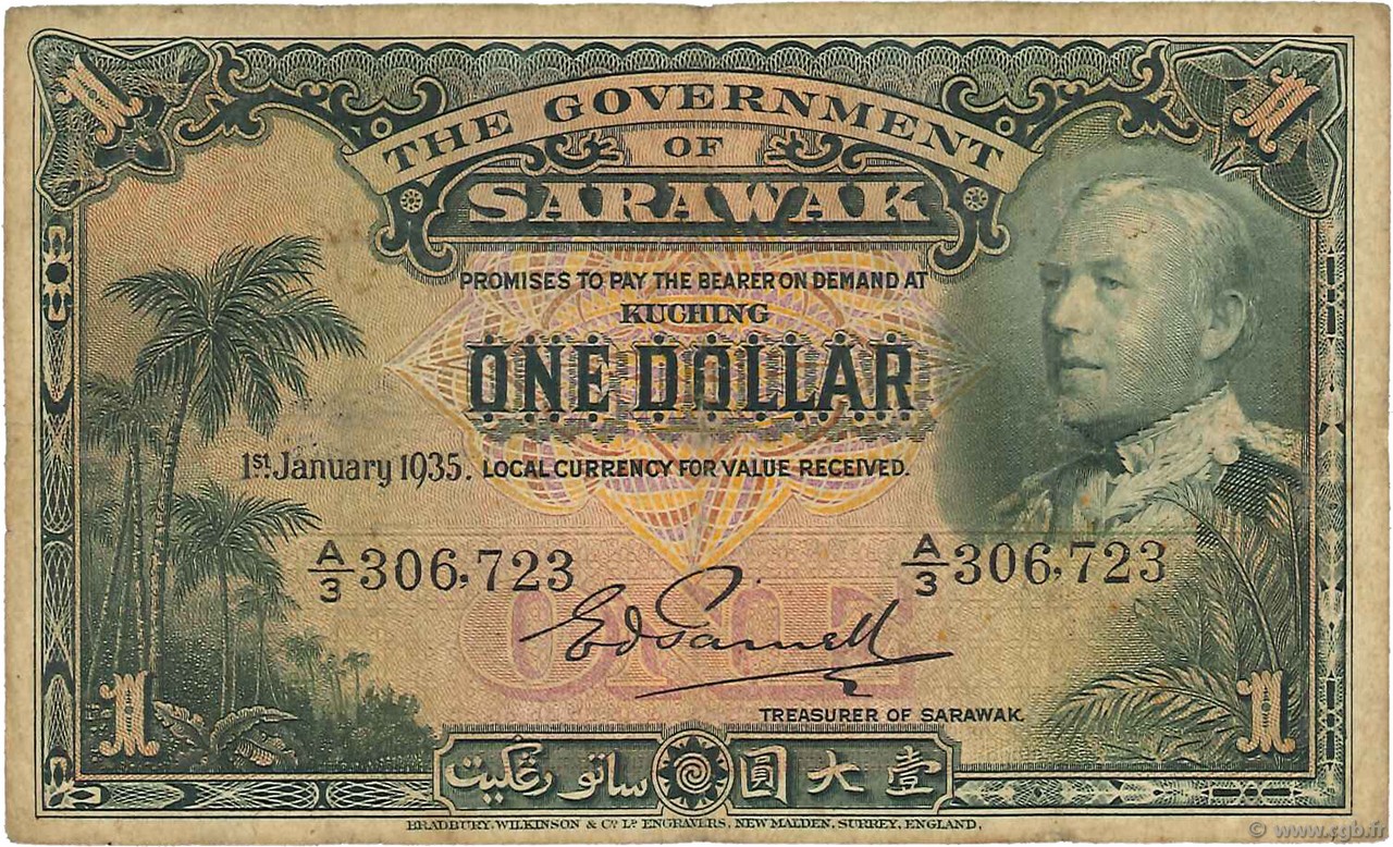 1 Dollar SARAWAK  1935 P.20 S