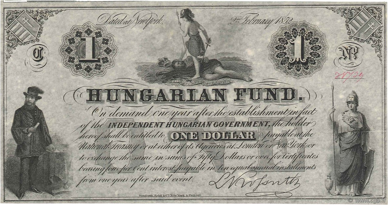 1 Dollar HUNGARY  1852 PS.136a AU
