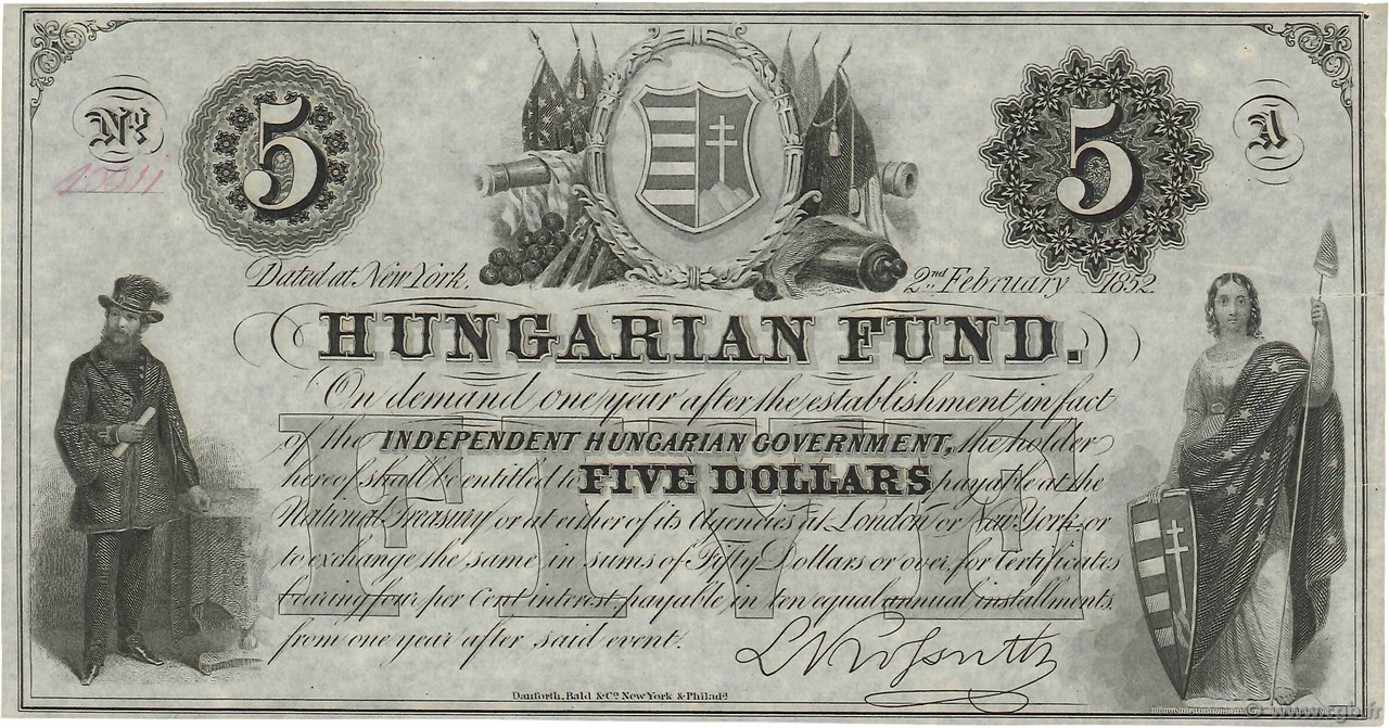 5 Dollars HUNGARY  1852 PS.137 AU