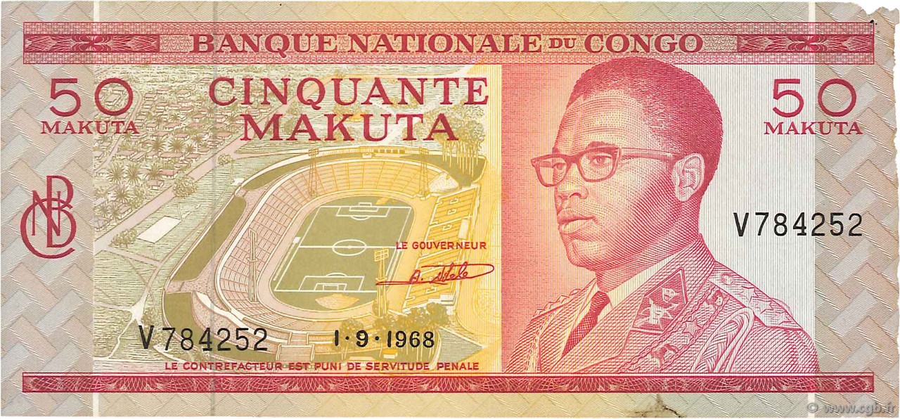 50 Makuta REPUBBLICA DEMOCRATICA DEL CONGO  1968 P.011a BB