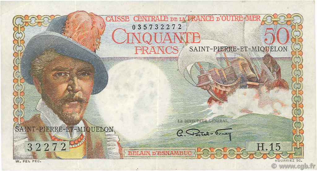 50 Francs Belain d Esnambuc SAINT-PIERRE UND MIQUELON  1946 P.25 fVZ