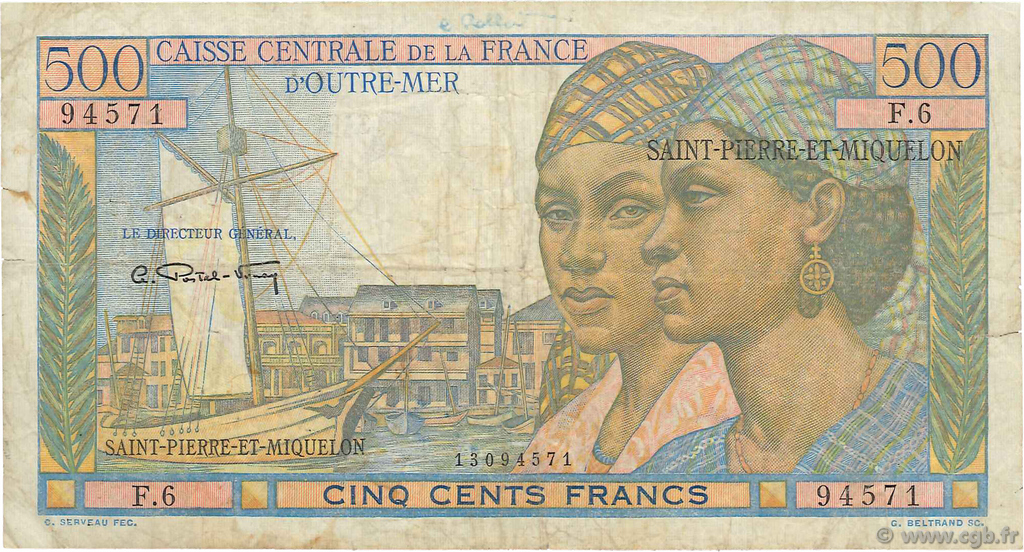 500 Francs Pointe à Pitre SAN PEDRO Y MIGUELóN  1946 P.27 RC