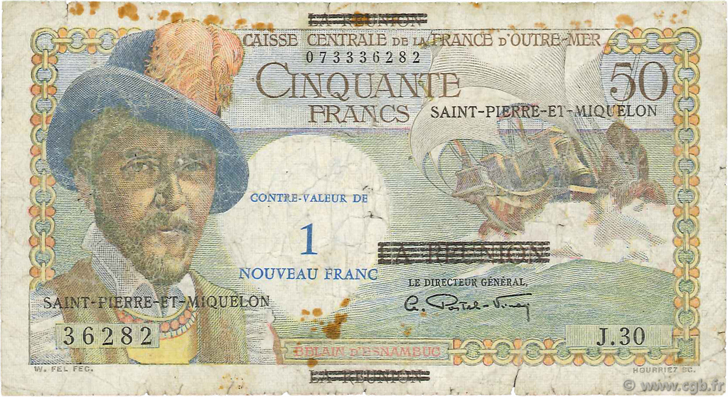 1 NF sur 50 Francs Belain d Esnambuc SAINT PIERRE AND MIQUELON  1960 P.30b P