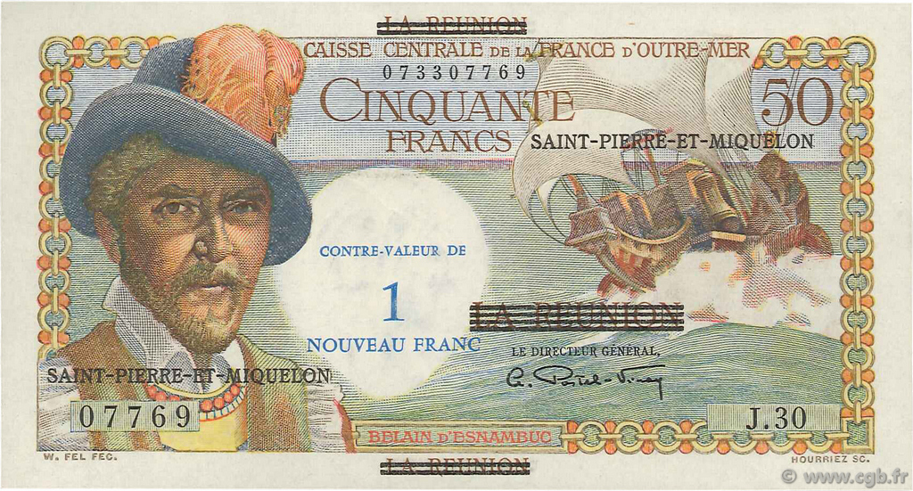 1 NF sur 50 Francs Belain d Esnambuc SAINT PIERRE E MIQUELON  1960 P.30b SPL