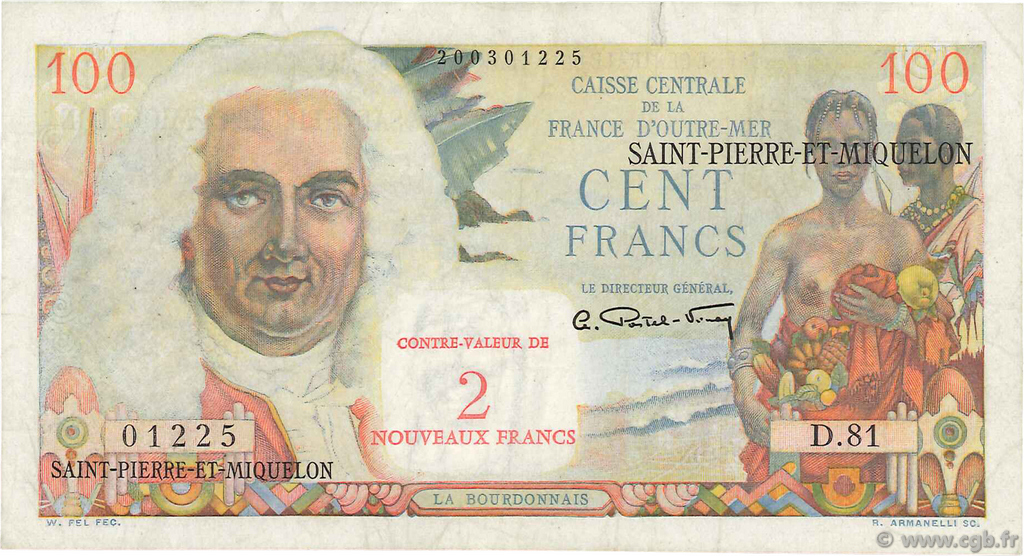 2 NF sur 100 Francs La Bourdonnais SAINT-PIERRE UND MIQUELON  1960 P.32 fSS
