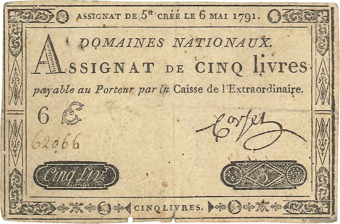 5 Livres FRANCE  1791 Ass.12a F