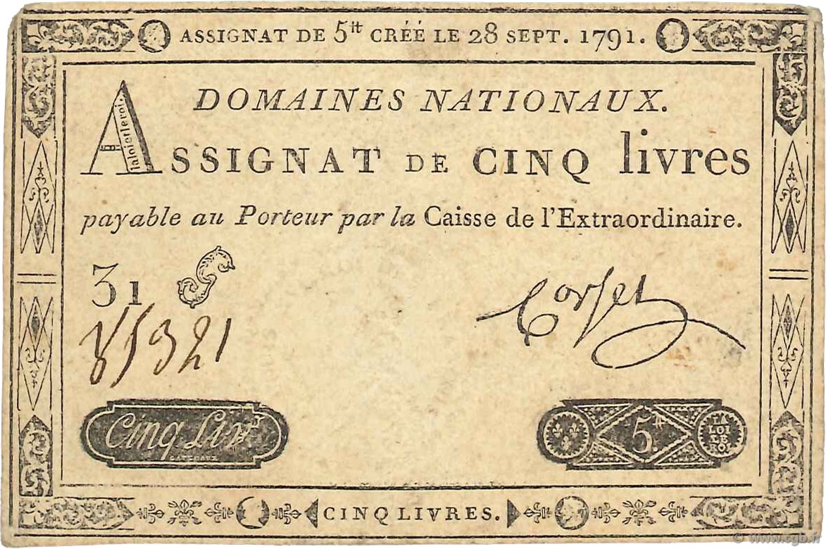5 Livres FRANCIA  1791 Ass.19a BC