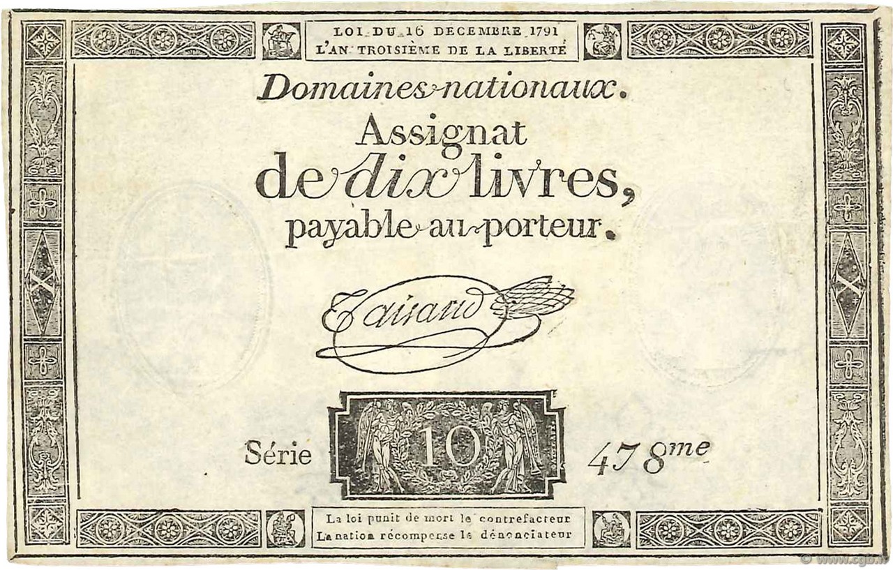 10 Livres FRANCE  1791 Ass.21a XF