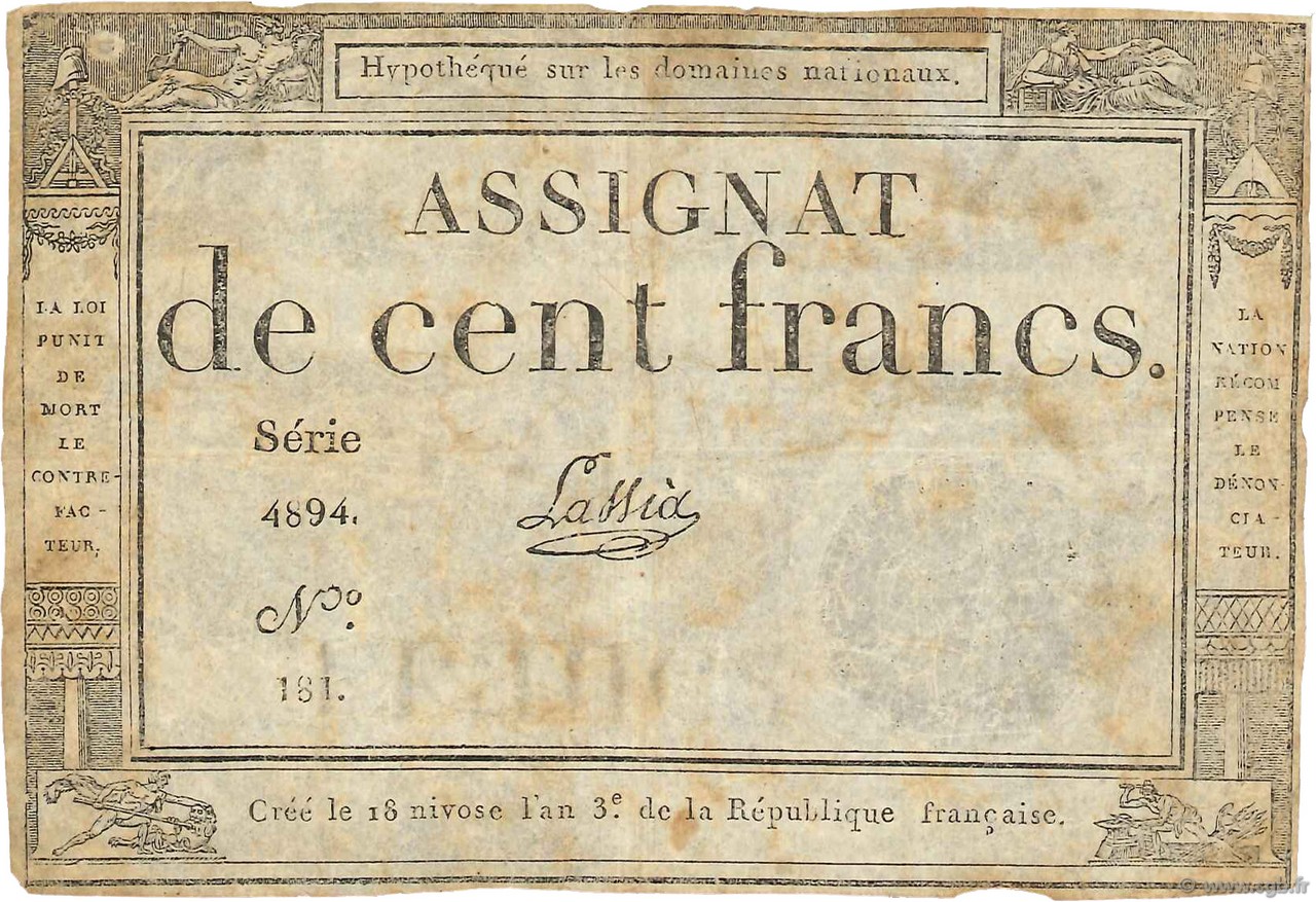100 Francs FRANCE  1795 Ass.48a F