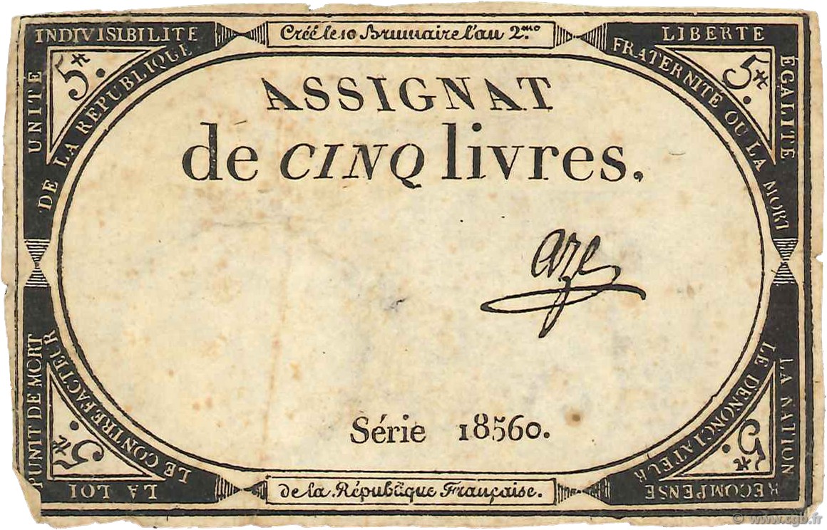 5 Livres FRANCE  1793 Ass.46a F