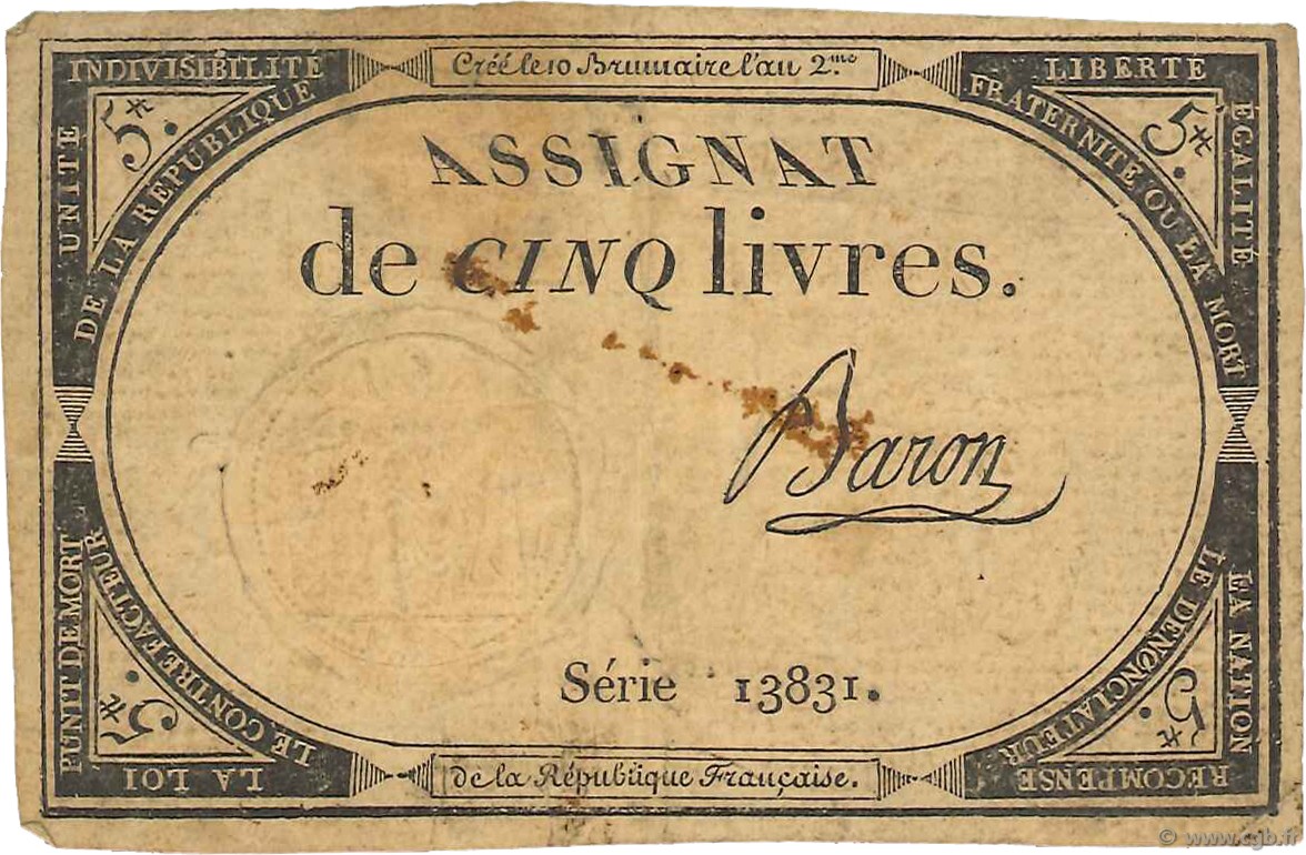 5 Livres FRANCIA  1793 Ass.46a BC