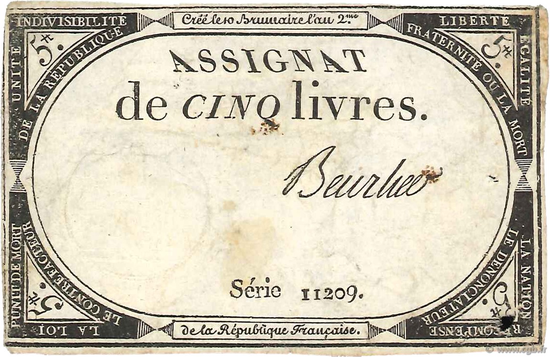 5 Livres FRANKREICH  1793 Ass.46a S