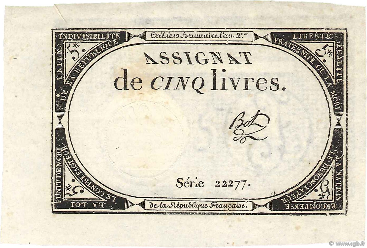 5 Livres FRANCIA  1793 Ass.46a SPL