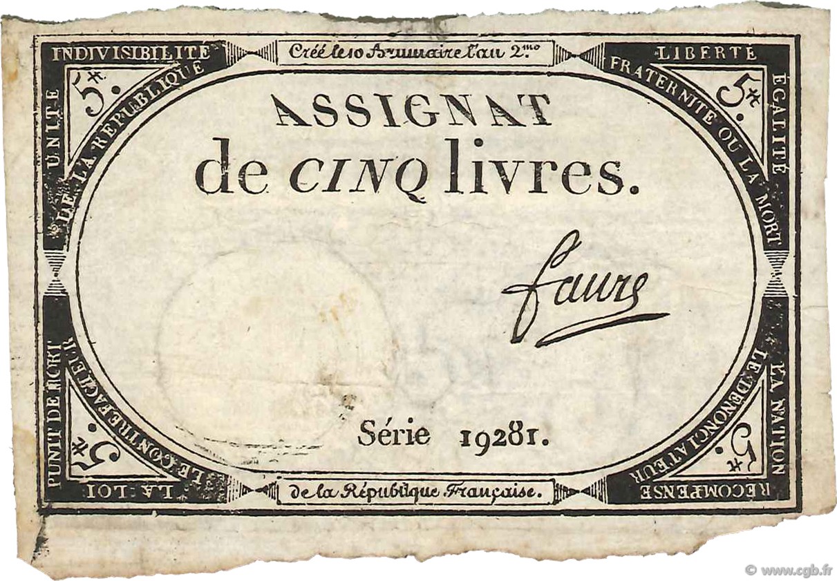 5 Livres FRANCIA  1793 Ass.46a q.BB