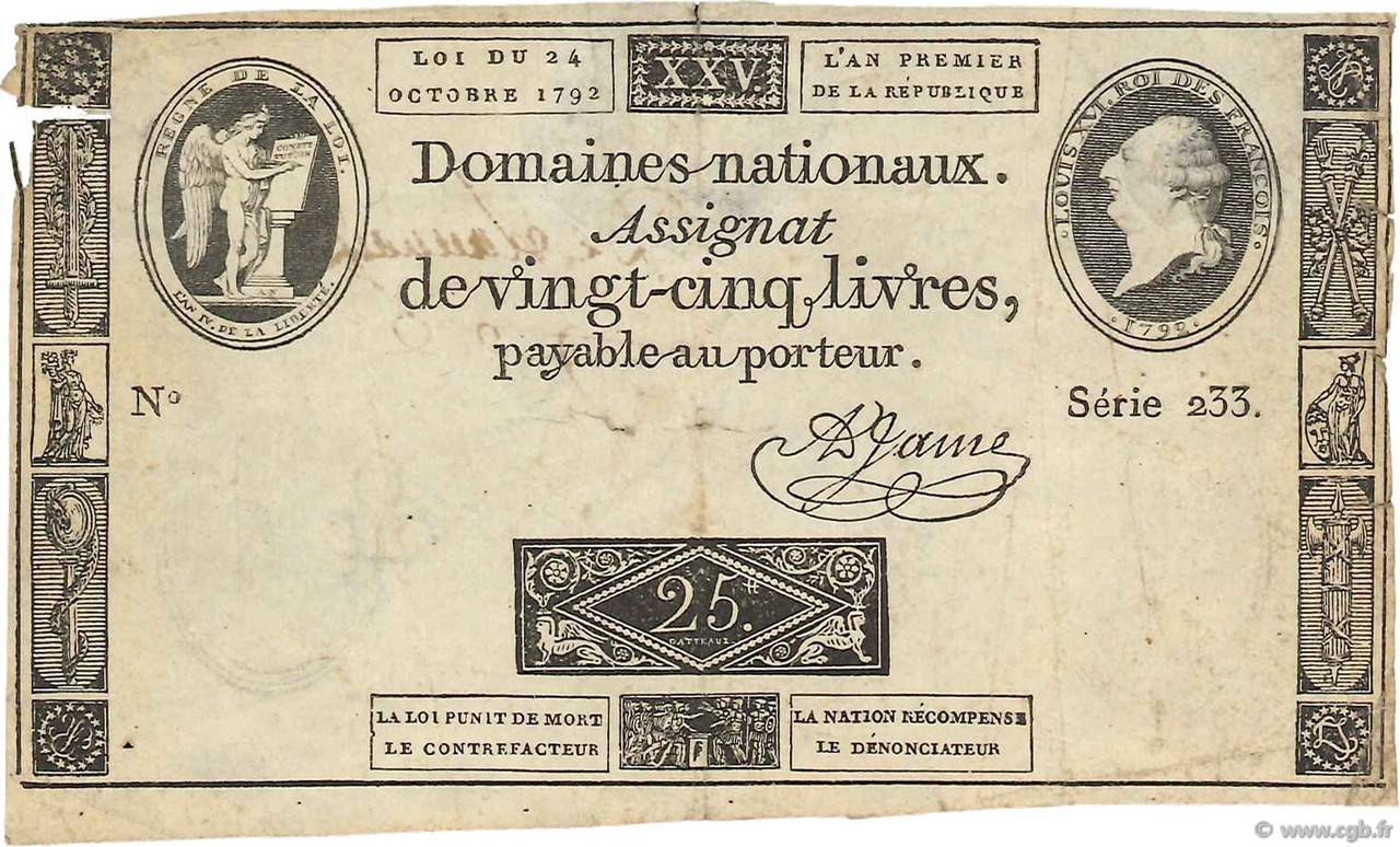 25 Livres FRANCE  1792 Ass.37a pr.TB