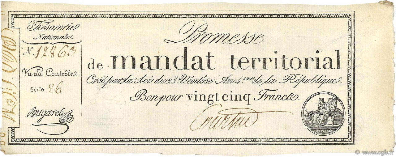 25 Francs avec série FRANCIA  1796 Ass.59b SPL a AU