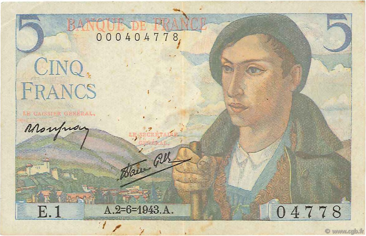 5 Francs BERGER FRANCIA  1943 F.05.01 q.BB