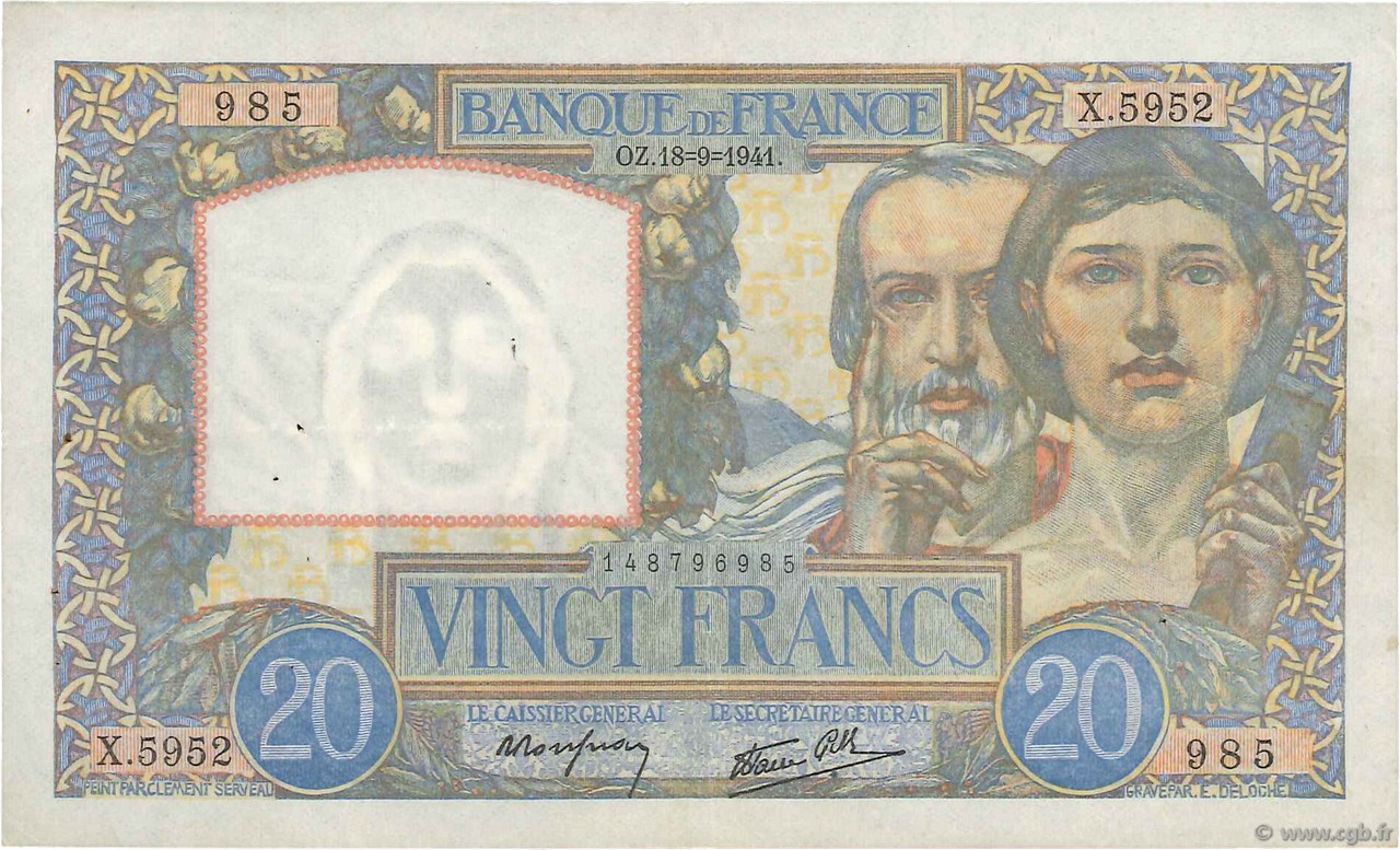 20 Francs TRAVAIL ET SCIENCE FRANCIA  1941 F.12.18 MBC+