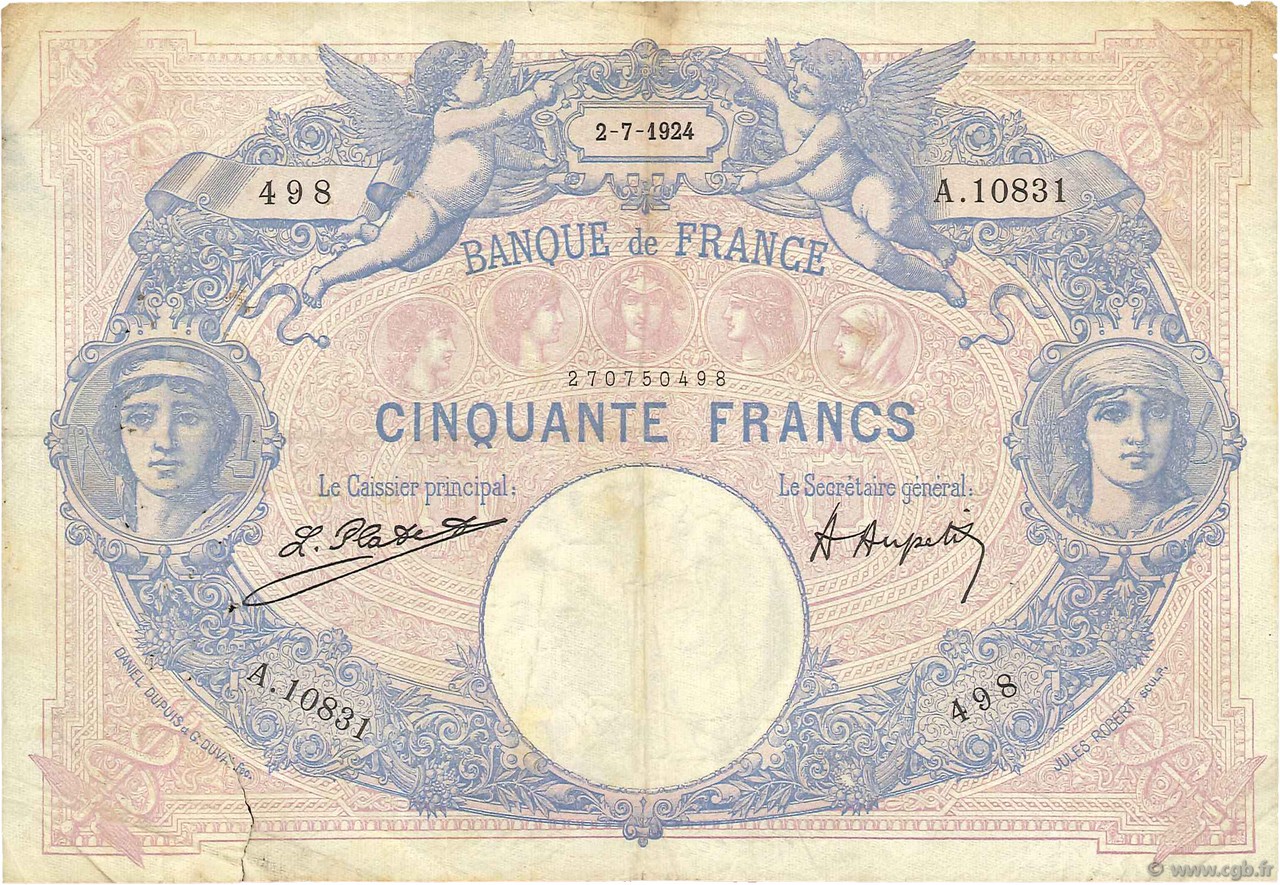 50 Francs BLEU ET ROSE FRANCE  1924 F.14.37 F-