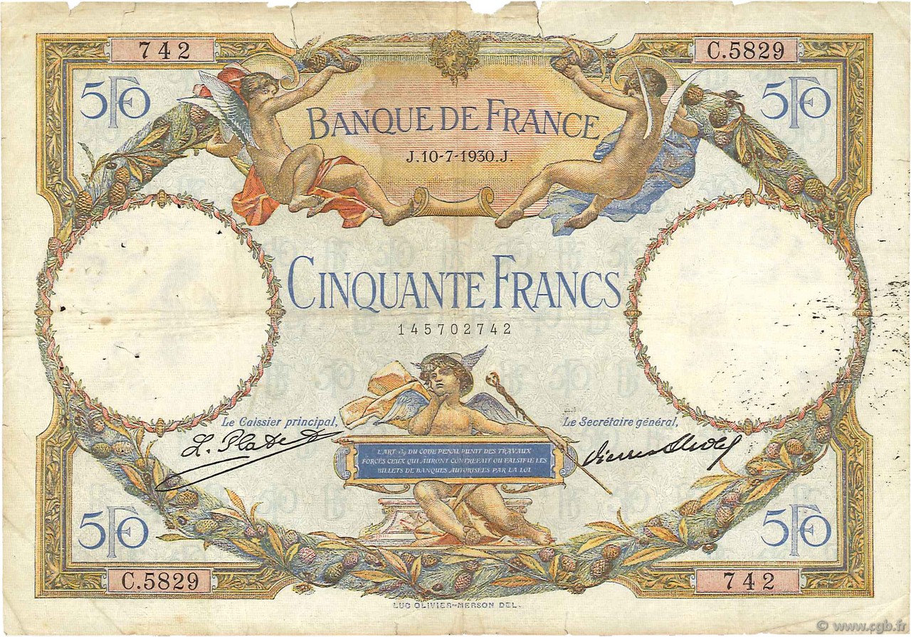 50 Francs LUC OLIVIER MERSON FRANCIA  1930 F.15.04 B