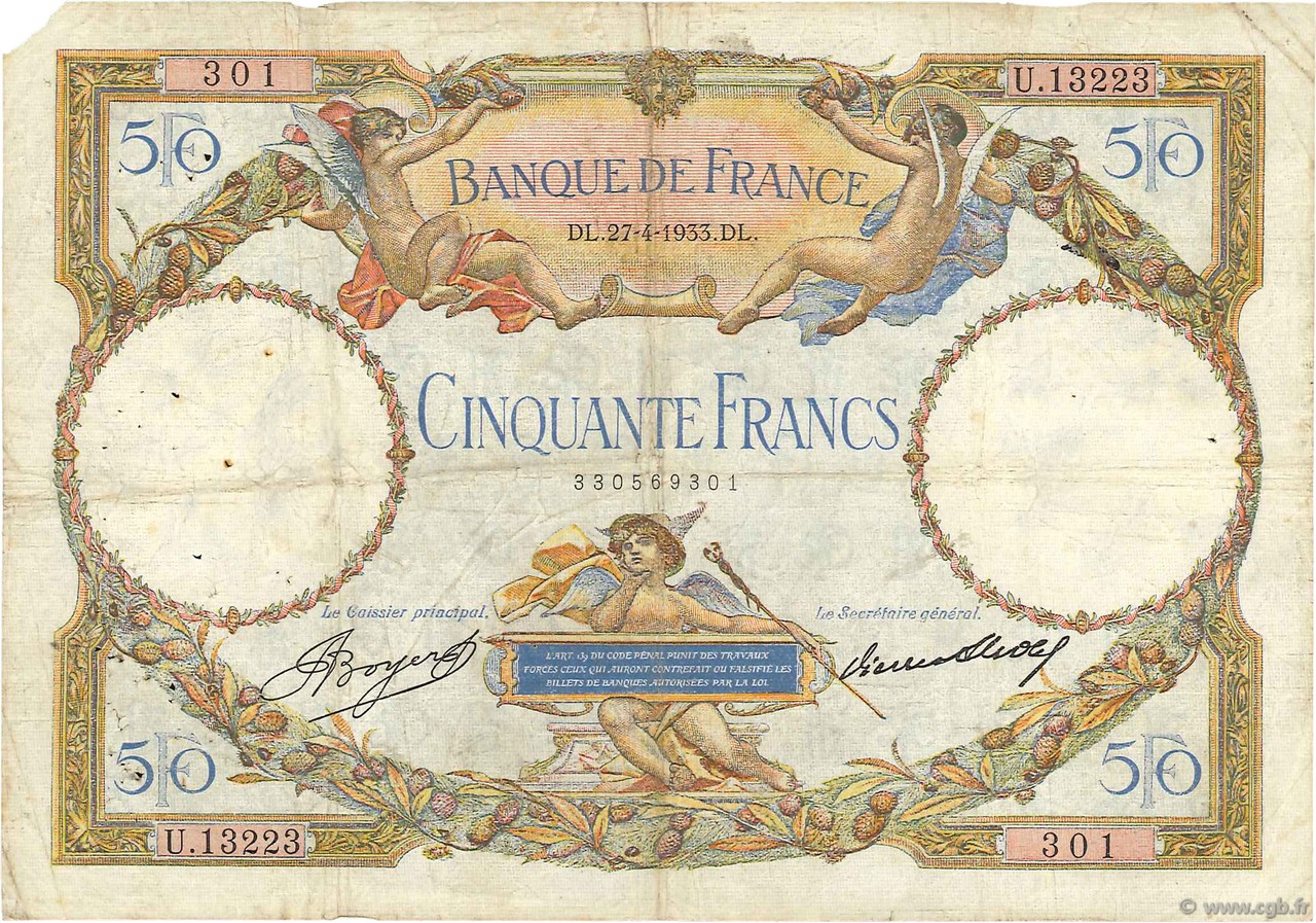 50 Francs LUC OLIVIER MERSON type modifié FRANKREICH  1933 F.16.04 fS