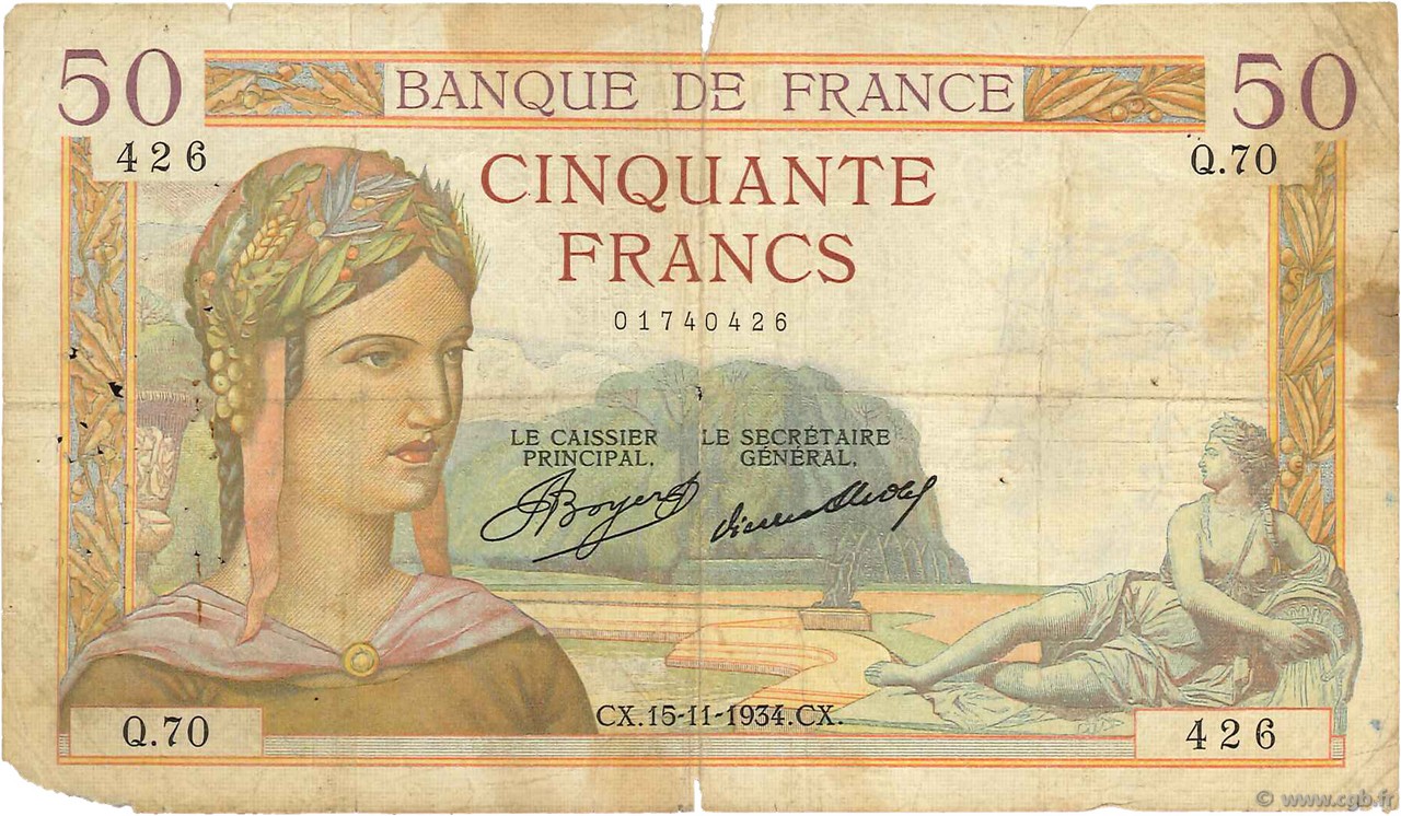 50 Francs CÉRÈS FRANCIA  1934 F.17.01 RC