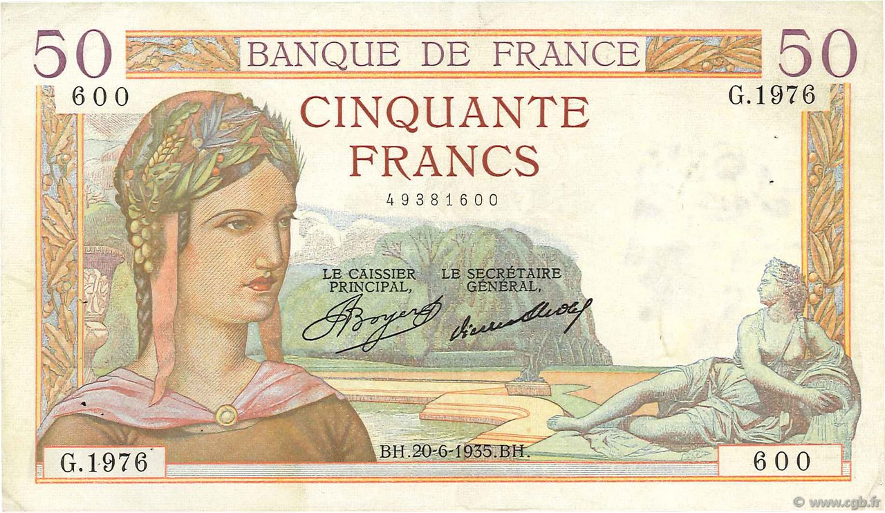 50 Francs CÉRÈS FRANCIA  1935 F.17.11 MBC