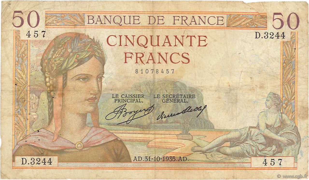 50 Francs CÉRÈS FRANCIA  1935 F.17.19 RC