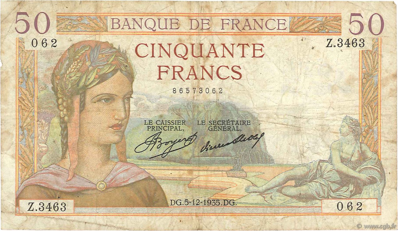 50 Francs CÉRÈS FRANCE  1935 F.17.20 VG
