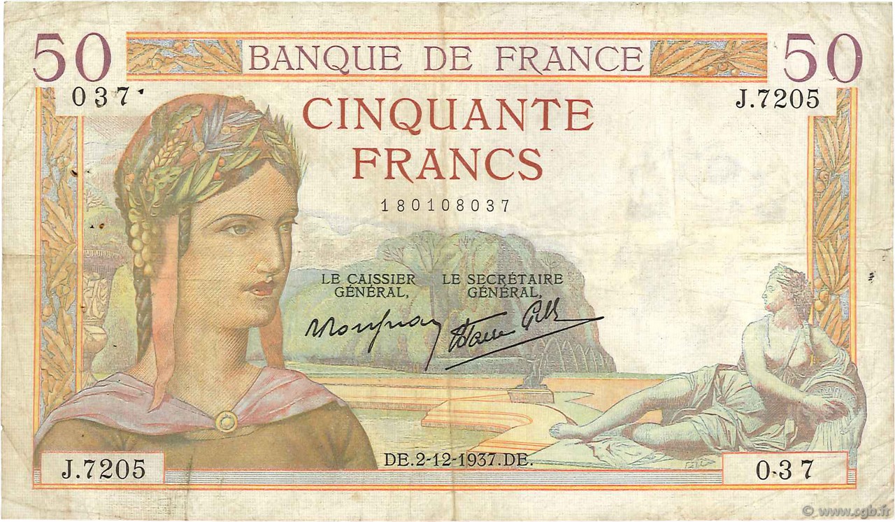 50 Francs CÉRÈS modifié FRANKREICH  1937 F.18.05 S