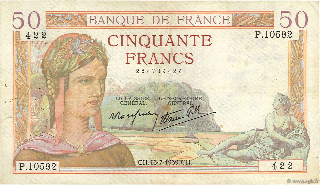 50 Francs CÉRÈS modifié FRANCIA  1939 F.18.28 q.BB