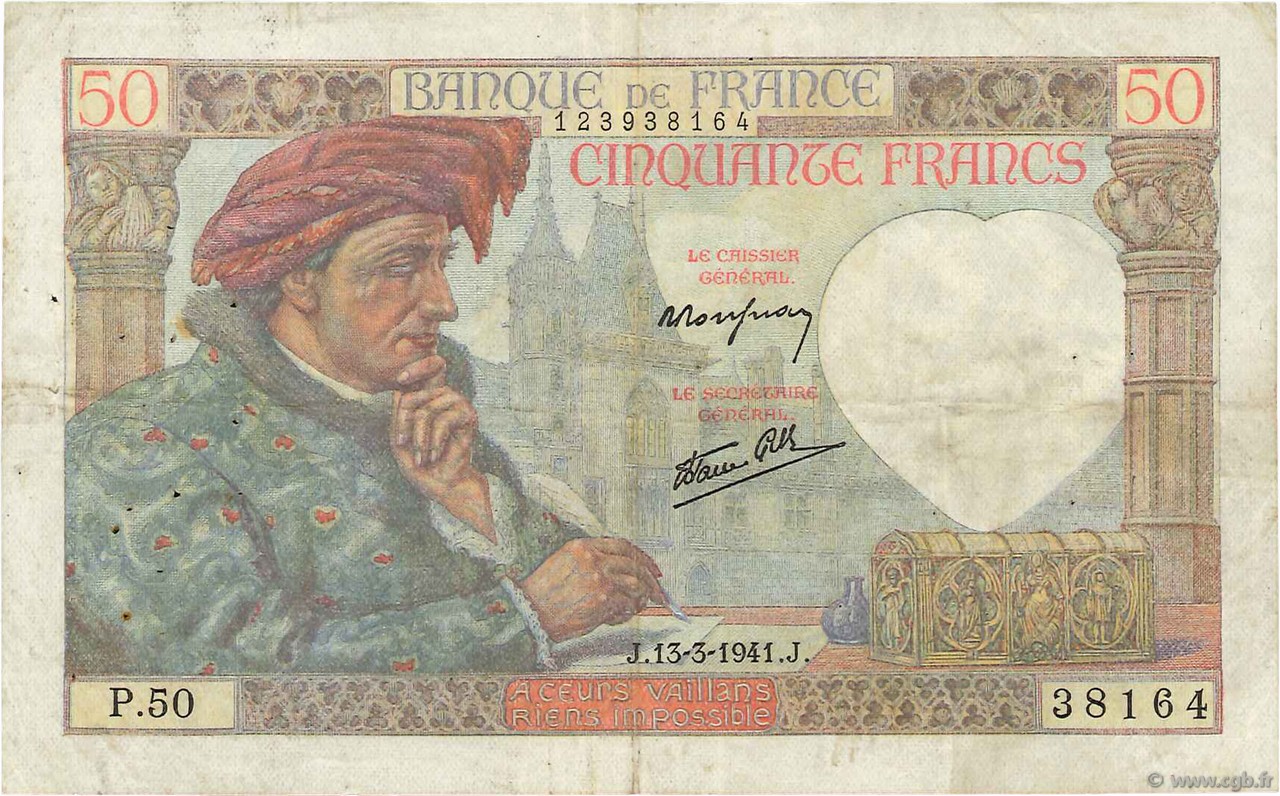 50 Francs JACQUES CŒUR FRANCIA  1941 F.19.07 BC