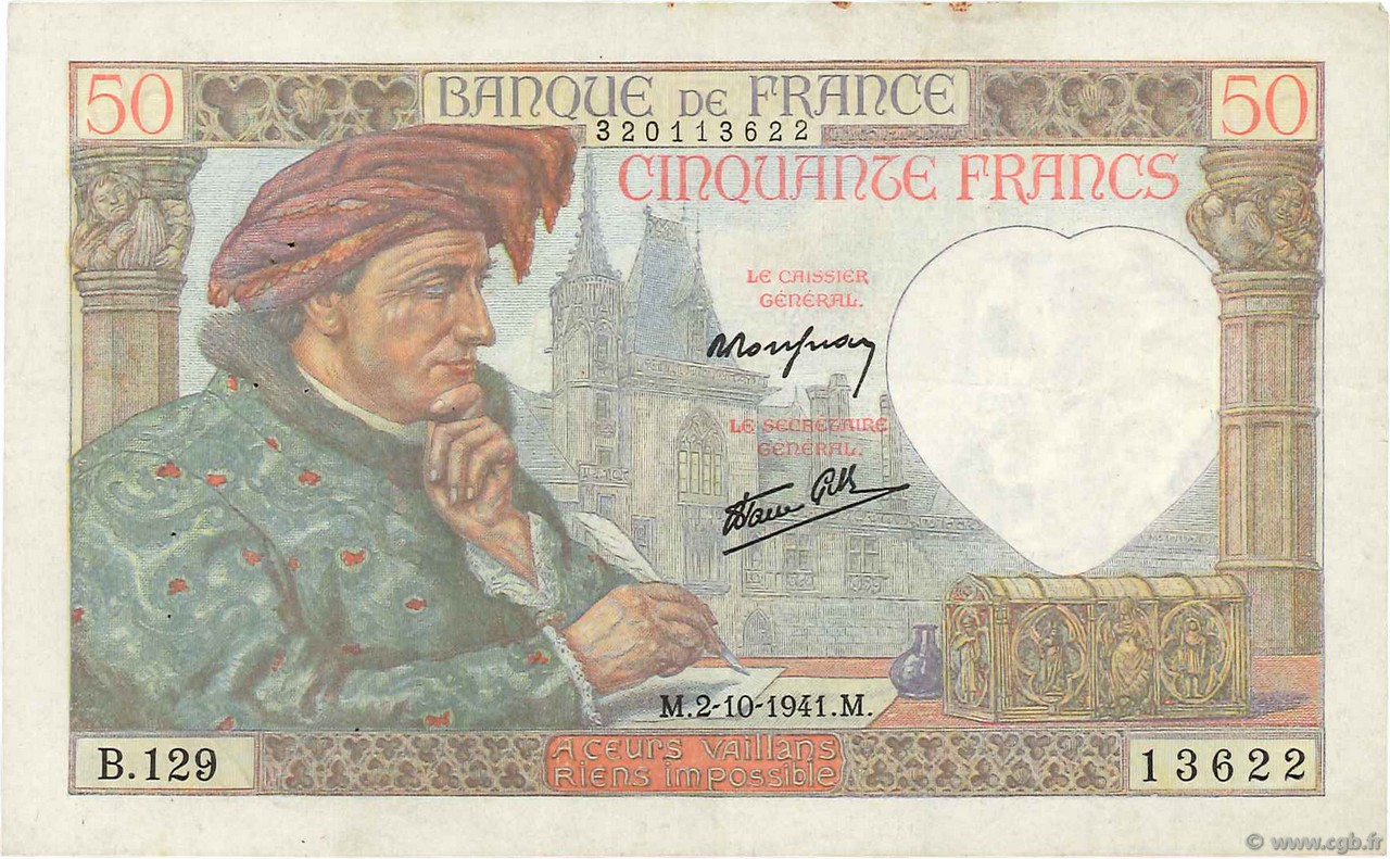 50 Francs JACQUES CŒUR FRANCIA  1941 F.19.15 BB