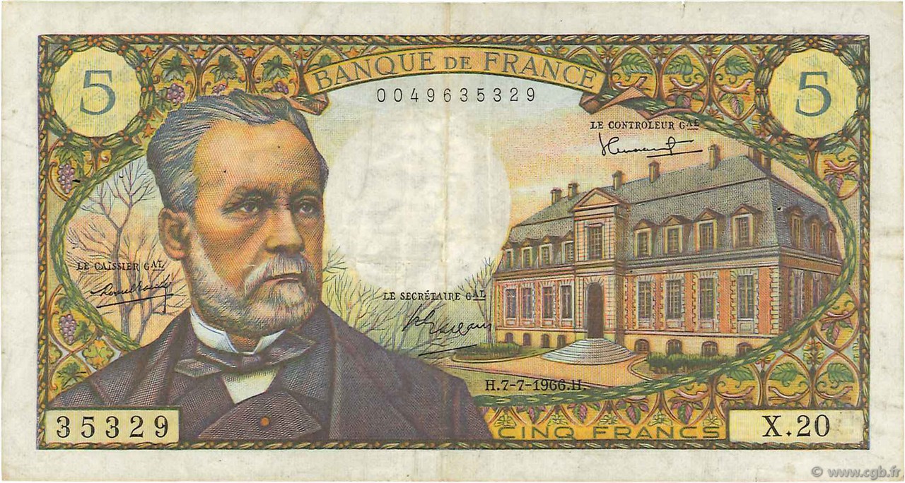 5 Francs PASTEUR FRANCE  1966 F.61.02 TB+