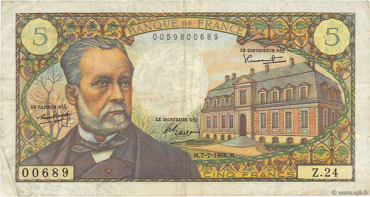 5 Francs PASTEUR FRANCIA  1966 F.61.02 BC