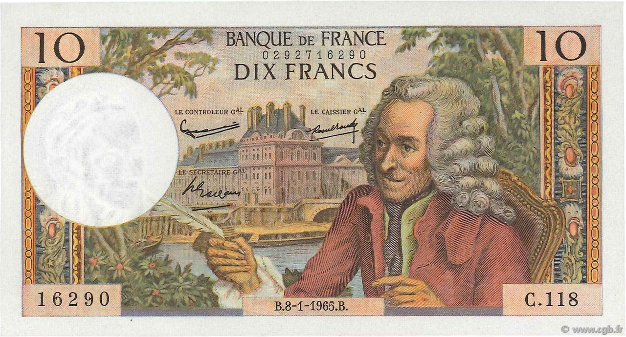 10 Francs VOLTAIRE FRANCE  1965 F.62.12 AU