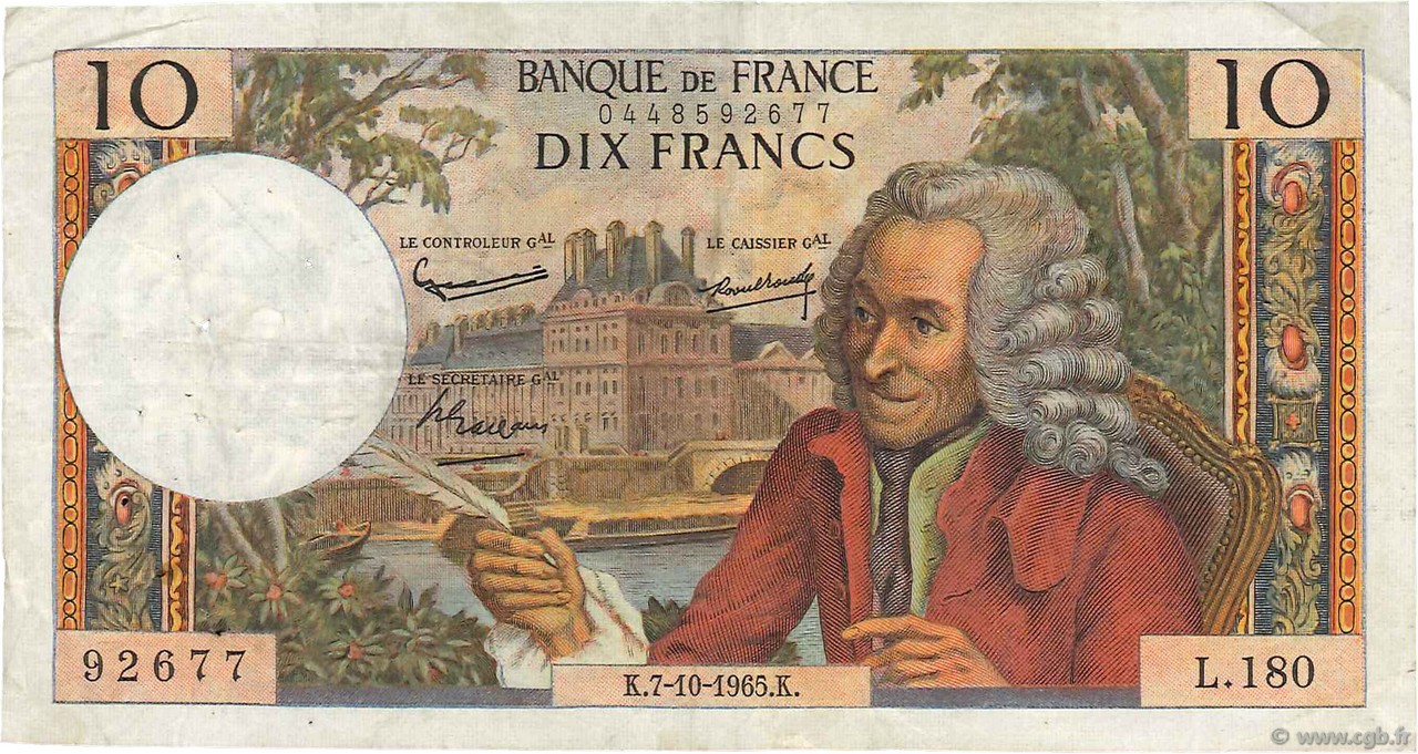 10 Francs VOLTAIRE FRANCE  1965 F.62.16 TB+