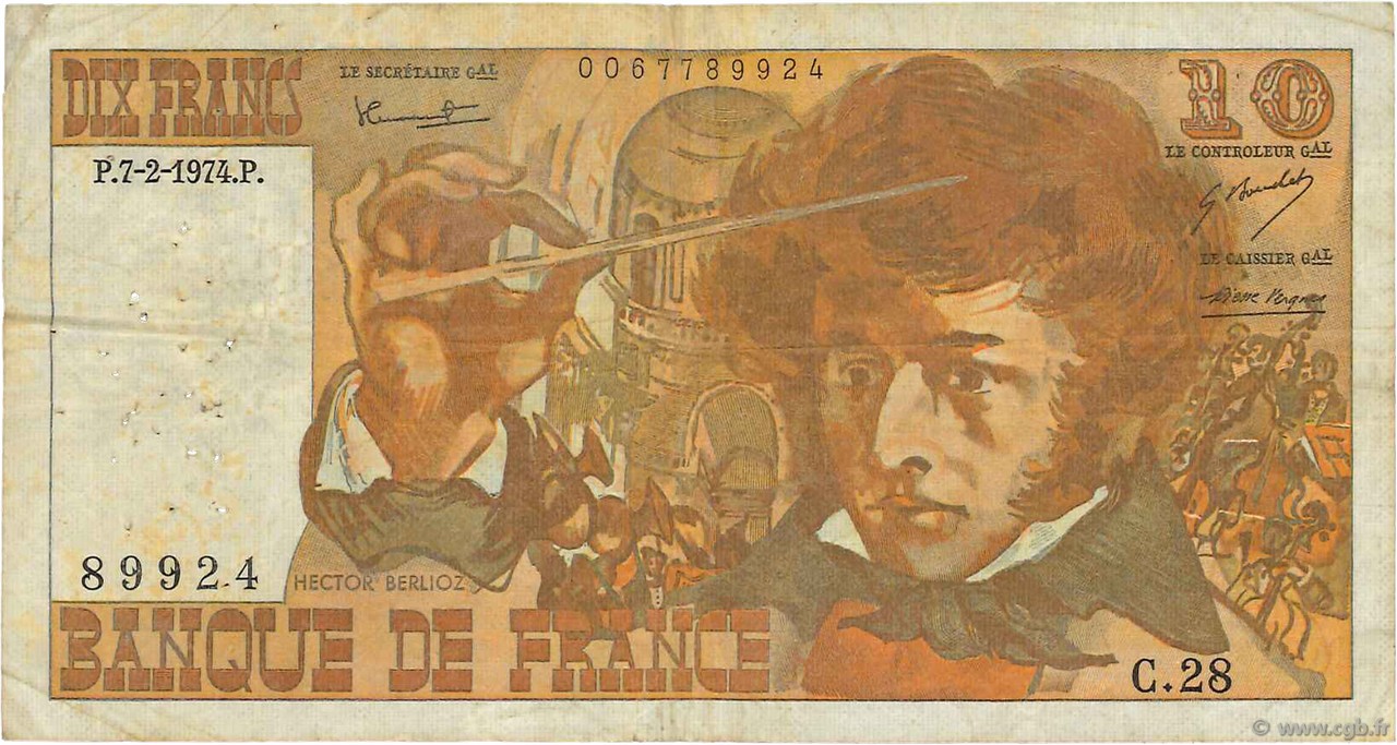 10 Francs BERLIOZ FRANCE  1974 F.63.03 G