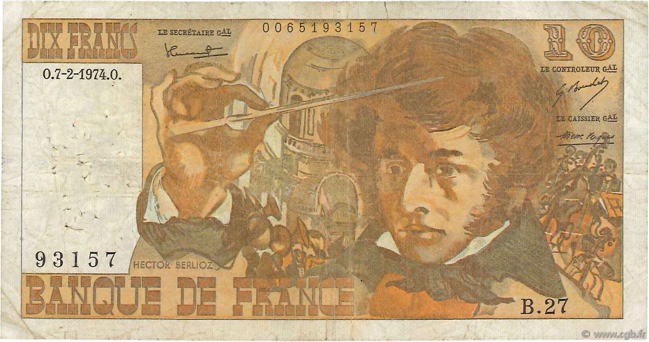 10 Francs BERLIOZ FRANCE  1974 F.63.03 G