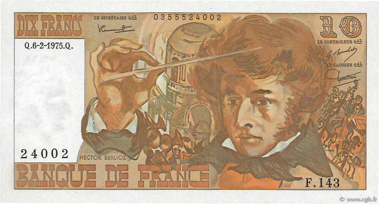 10 Francs BERLIOZ FRANKREICH  1975 F.63.08 SS
