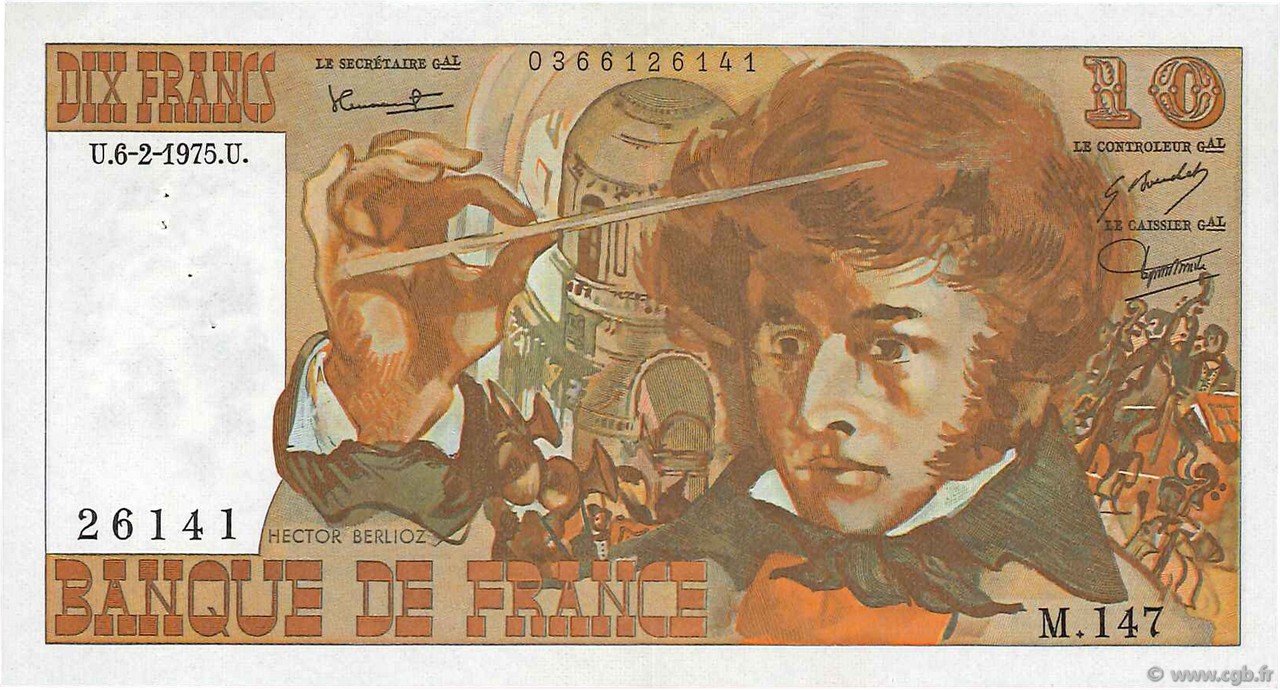 10 Francs BERLIOZ FRANCE  1975 F.63.08 XF+
