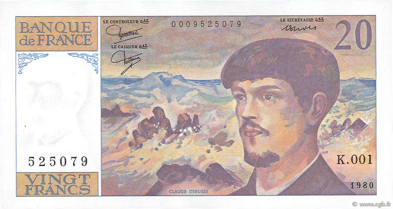 20 Francs DEBUSSY FRANCIA  1980 F.66.01 SPL