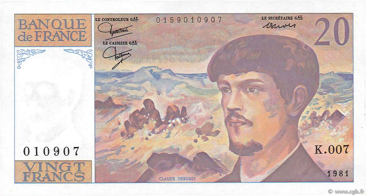 20 Francs DEBUSSY FRANCIA  1981 F.66.02 SPL