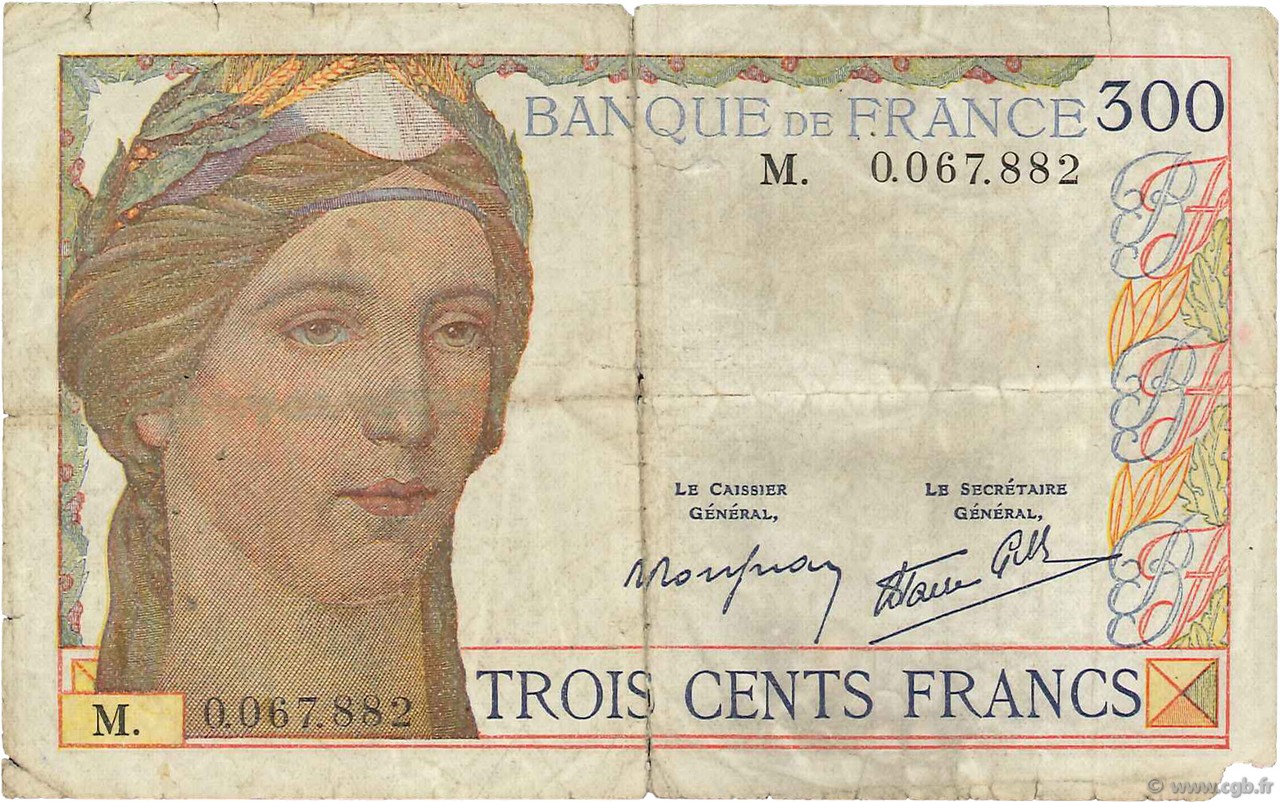 300 Francs FRANKREICH  1938 F.29.01 SGE